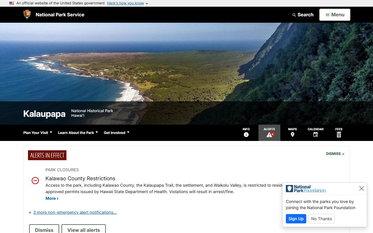 Kalaupapa National Historical Park NPS page for Kalawao County reference