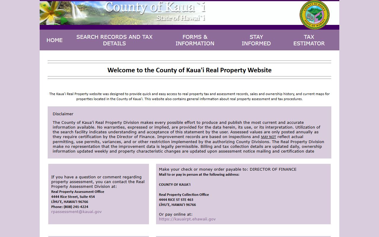 Kauai County real property tax records on qPublic portal