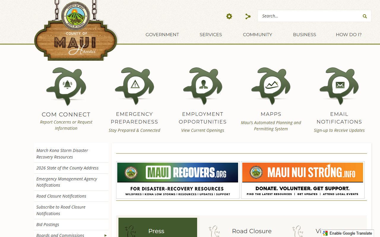 Maui County official website with county finance and unclaimed money resources