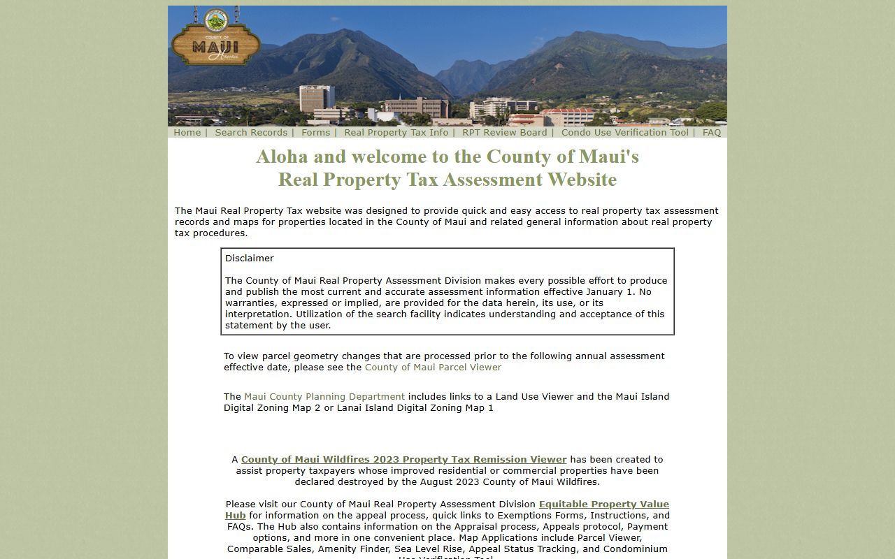 Maui County real property tax records search portal
