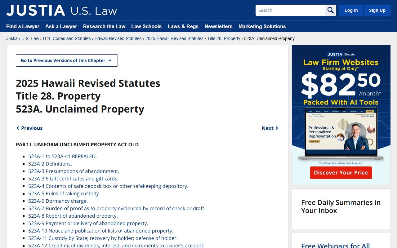 Hawaii Unclaimed Money - Justia Law Chapter 523A Hawaii Revised Statutes